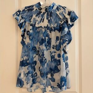 Sheer Joie Blue and White Floral Blouse